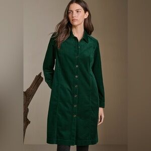 NEW Poetry Lightweight Cotton Cord Button Through Dress Dark Bottle Green US 10